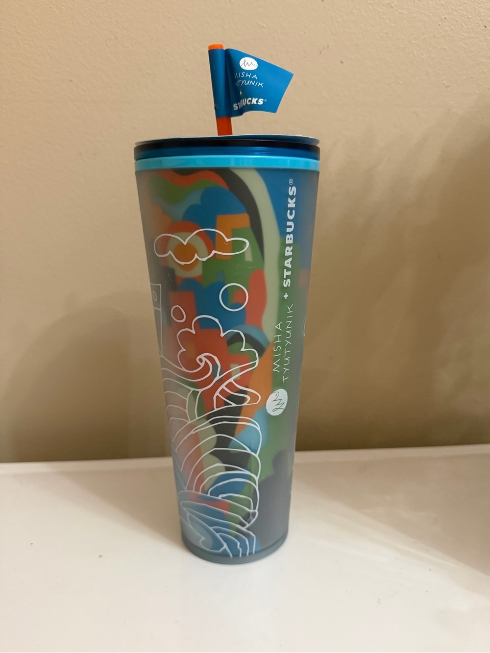 Starbucks Teal Blue Multicolor Artist Series Travel Tumbler